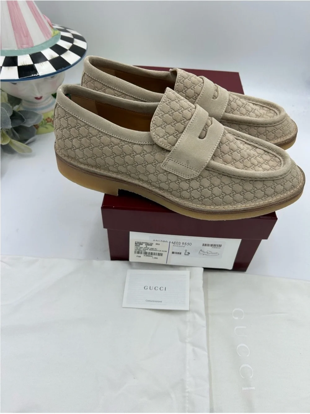 Men’s Gucci suede GG monogram web loafer size 9, fit 9.5 US made in Italy